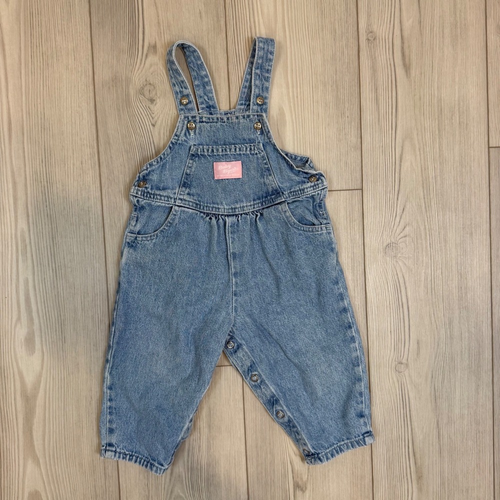 Vintage Baby OshKosh Bgosh Denim Overalls Light Wash Blue 18M 18 Months Bibs
